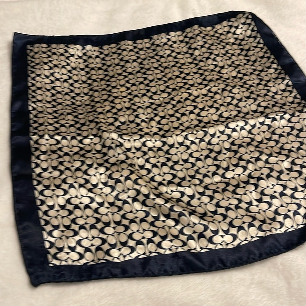 Coach signature print scarf in navy and cream 21x21